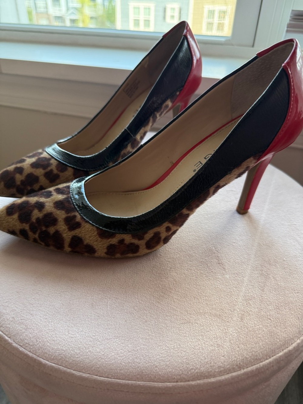 Rampage Leopard Print Pointed Pumps with Red Heel and Black Trim